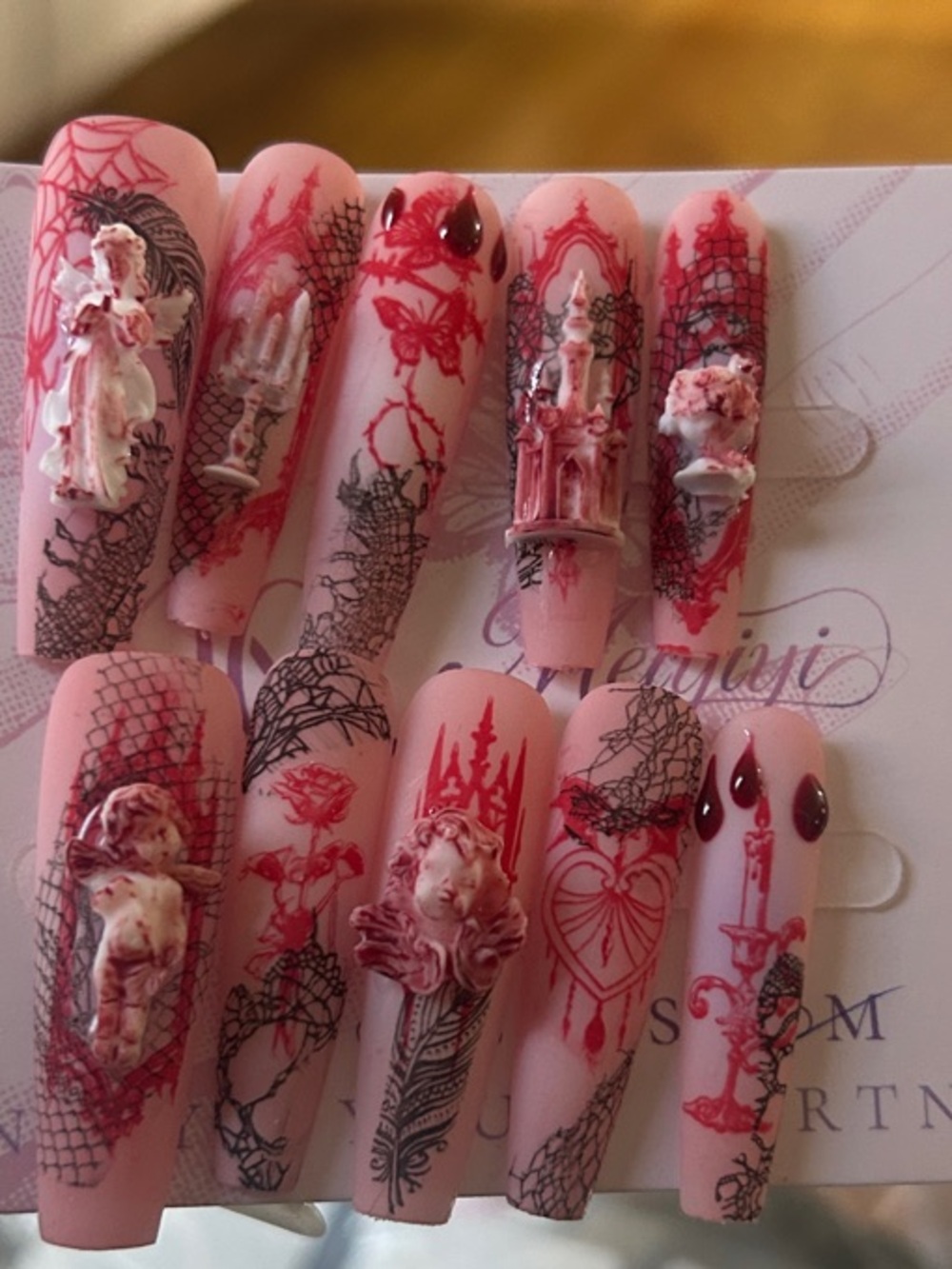 Pink Red Gothic 3D Press-On Nail Set
